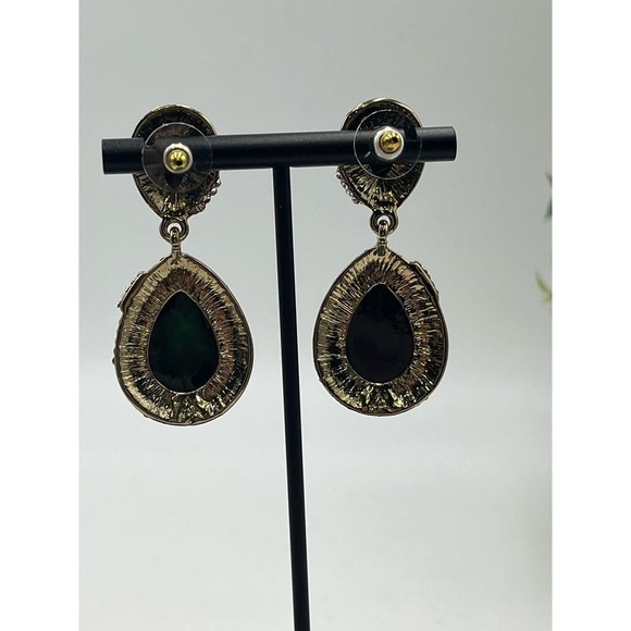 Amrita Singh Gold Tone Austrian Pave Crystal Turquoise Green Teardrop Earrings - Picture 6 of 12